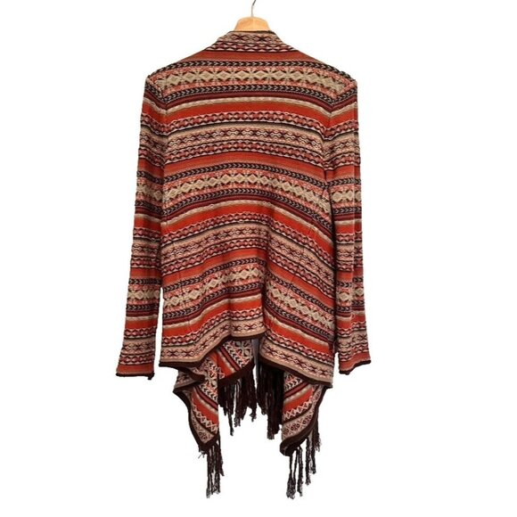 ELAN Open Front Cardigan Boho‎ Sweater Fair Isle Knit Long Sleeve Fringe Size S - Picture 2 of 10